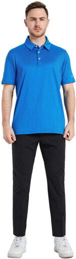 High Quality Custom Designer Logo Breathable Collarless Golf Blue Polo Shirts - Image 4
