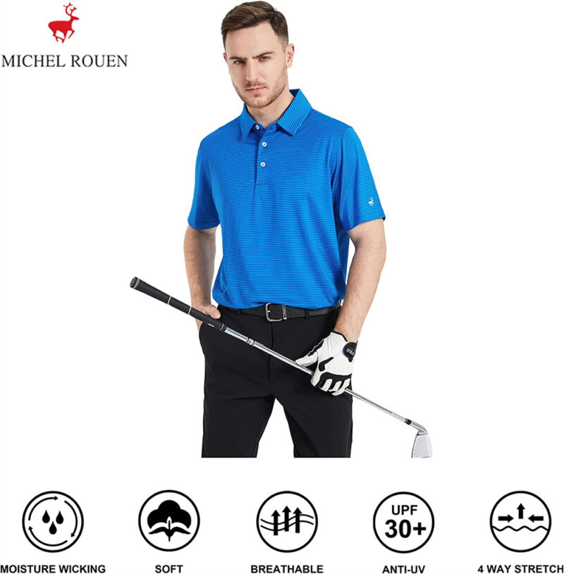 High Quality Custom Designer Logo Breathable Collarless Golf Blue Polo Shirts - Image 5