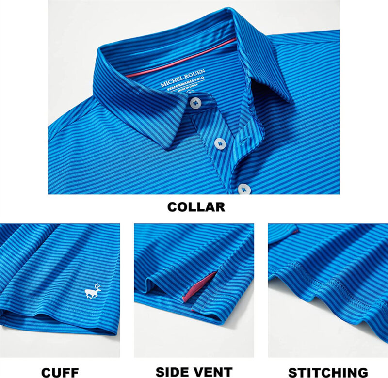 High Quality Custom Designer Logo Breathable Collarless Golf Blue Polo Shirts - Image 6